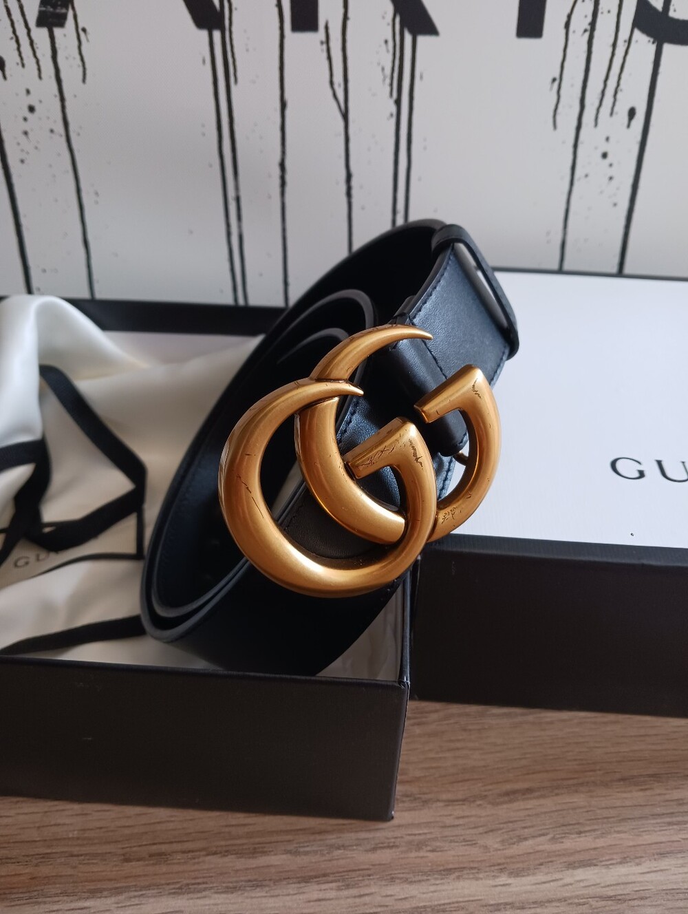 Gucci Black Leather Belt With Double GG Buckle Size 80-32 - Picture 3 of 10